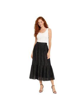New Princess Highway Black 8 Tiered Maxi Skirt Sparkle Polyester Lightweight